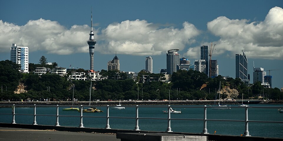 The Auckland skyline from Mission Bay